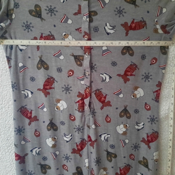 Gray OnePiece Pajama Maple Syrup Moose Beaver Skates Snowshoes Snaps Sz XL - Picture 5 of 8